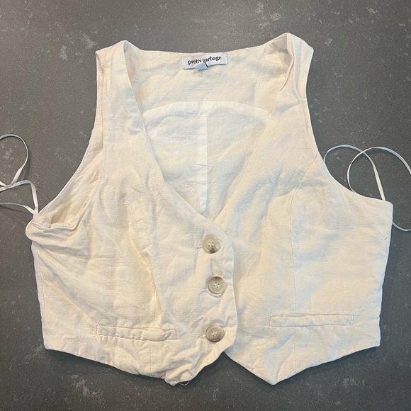 Size small white linen crop button up vest - Picture 4 of 8